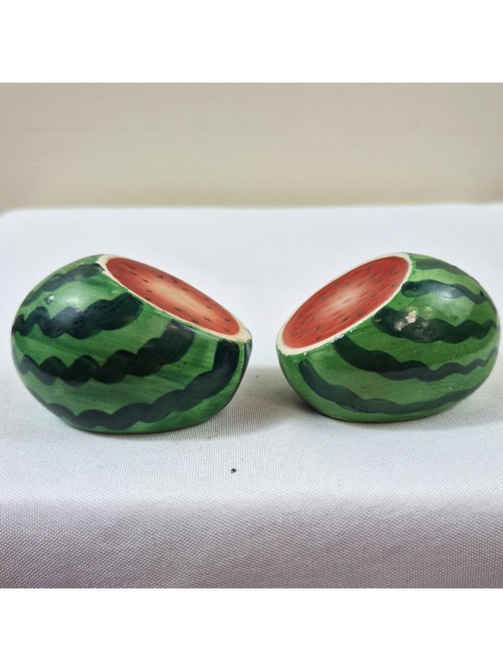 Hand-Painted Watermelon Ceramic Salt & Pepper Shakers Occupied Japan Vtg Kitchen